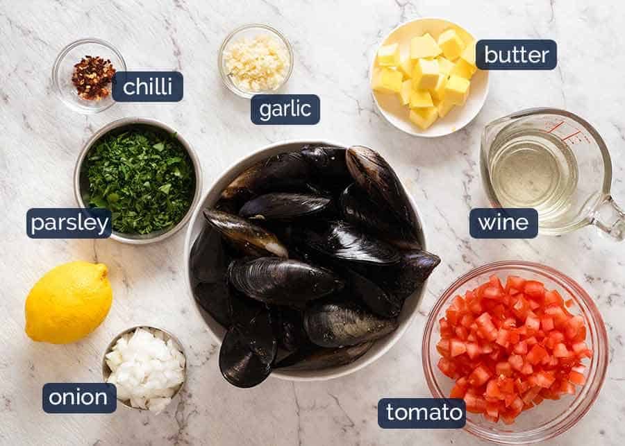 Ingredients in Mussels in Garlic White Wine ingredients