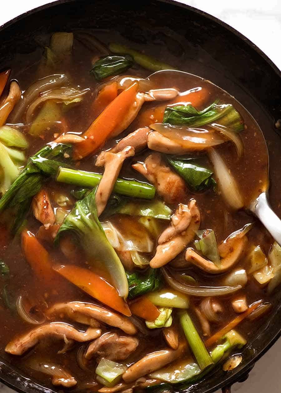 Saucy Chicken and Vegetable Topping for Chinese Crispy Noodles (Chow Mein)