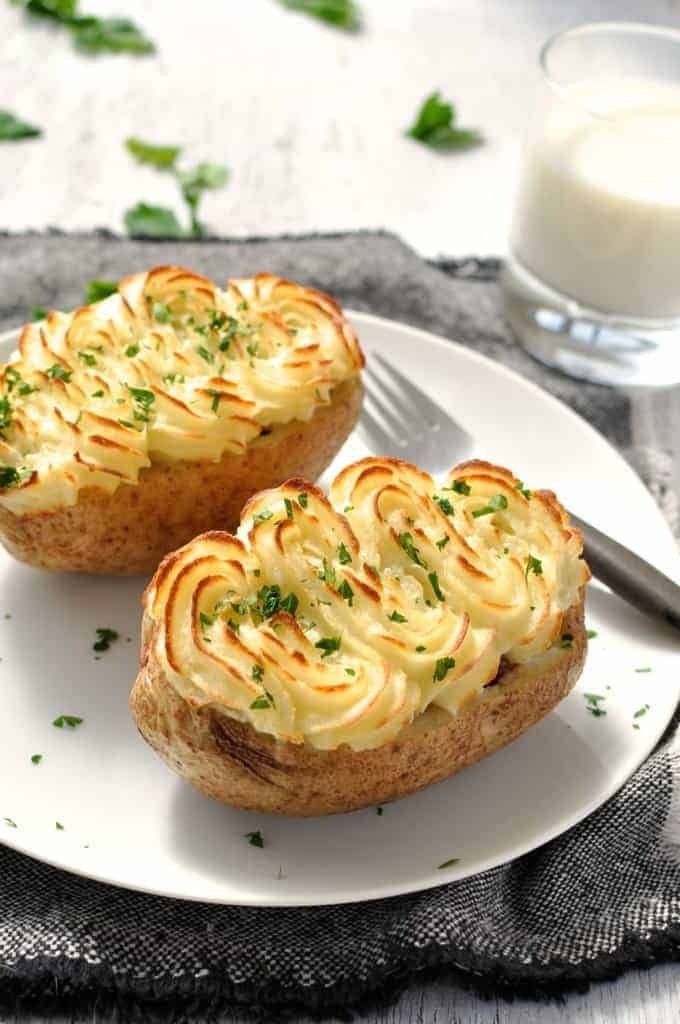 Shepherd's Pie Potato Skins on a white plate