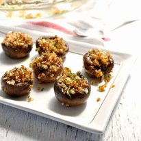 Vegetarian Garlic Stuffed Mushrooms on a plate, ready to be served