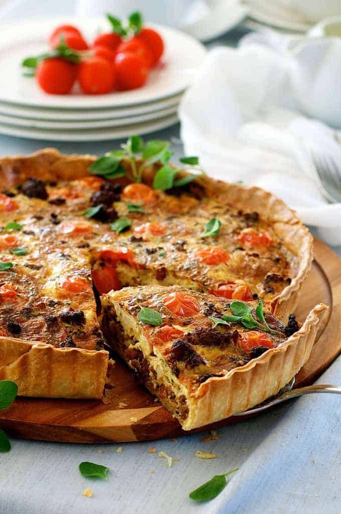 Closeup shot of Italian Sausage Quiche