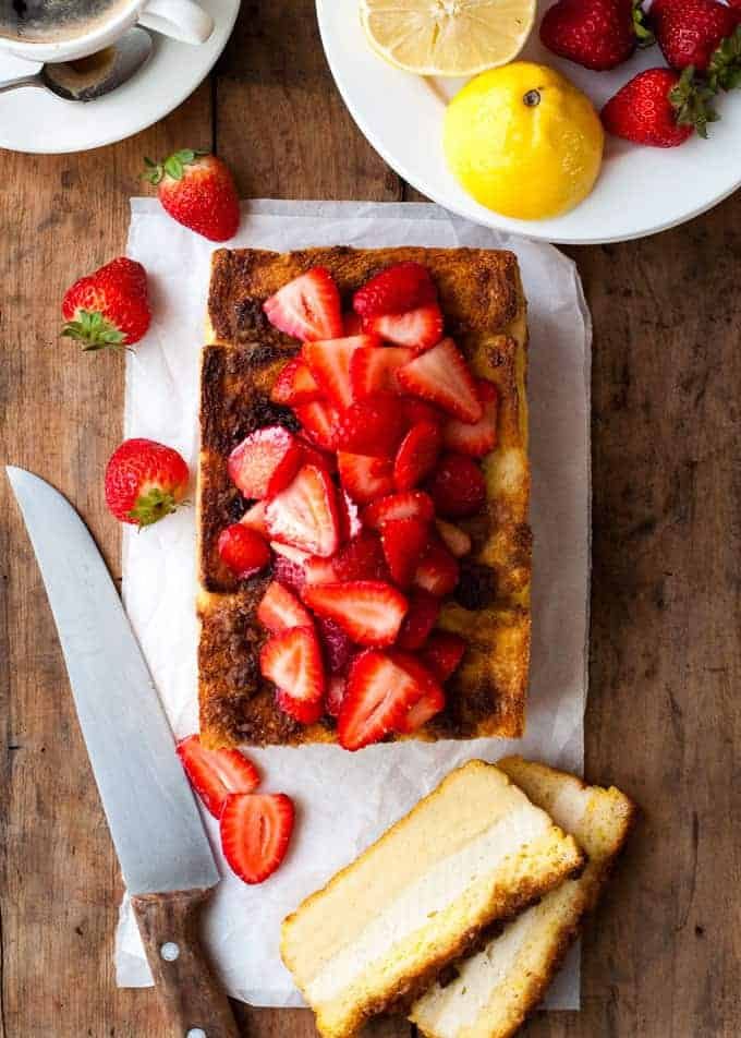 Overhead photo of Cream Cheese Stuffed French Toast Loaf