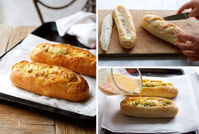 Cheese and Bacon Bread Boats - smells and tastes like a quiche lorraine, but BETTER because it's so fast to make and it's extra crusty!