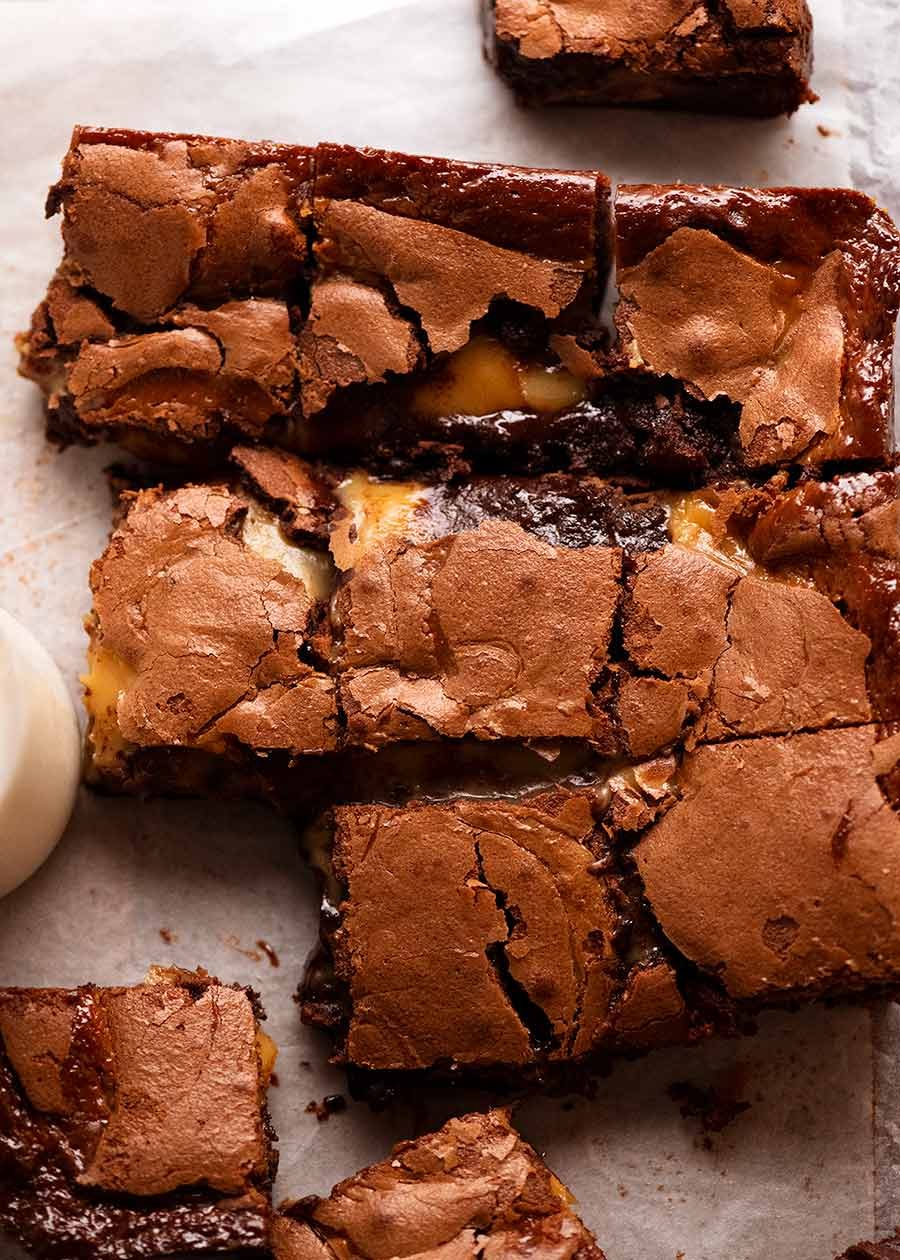 Overhead photo of Caramel Brownies