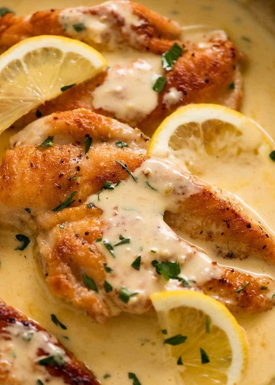 Close up of easy chicken breast recipe - Creamy Lemon Chicken