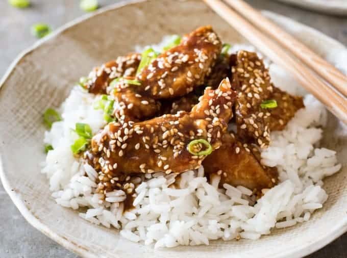 Closeup of Chinese Honey Sesame Chicken