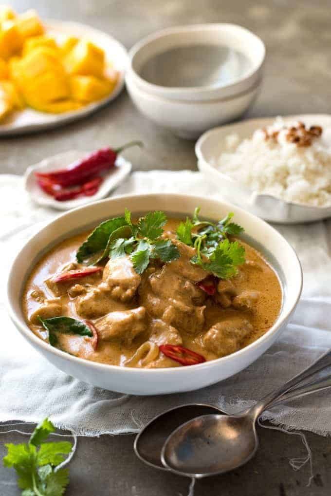 Thai Mango Chicken Curry - Restaurant quality, extra saucy, thick and creamy, 1/3 less calories, this Thai Red Curry is truly incredible.