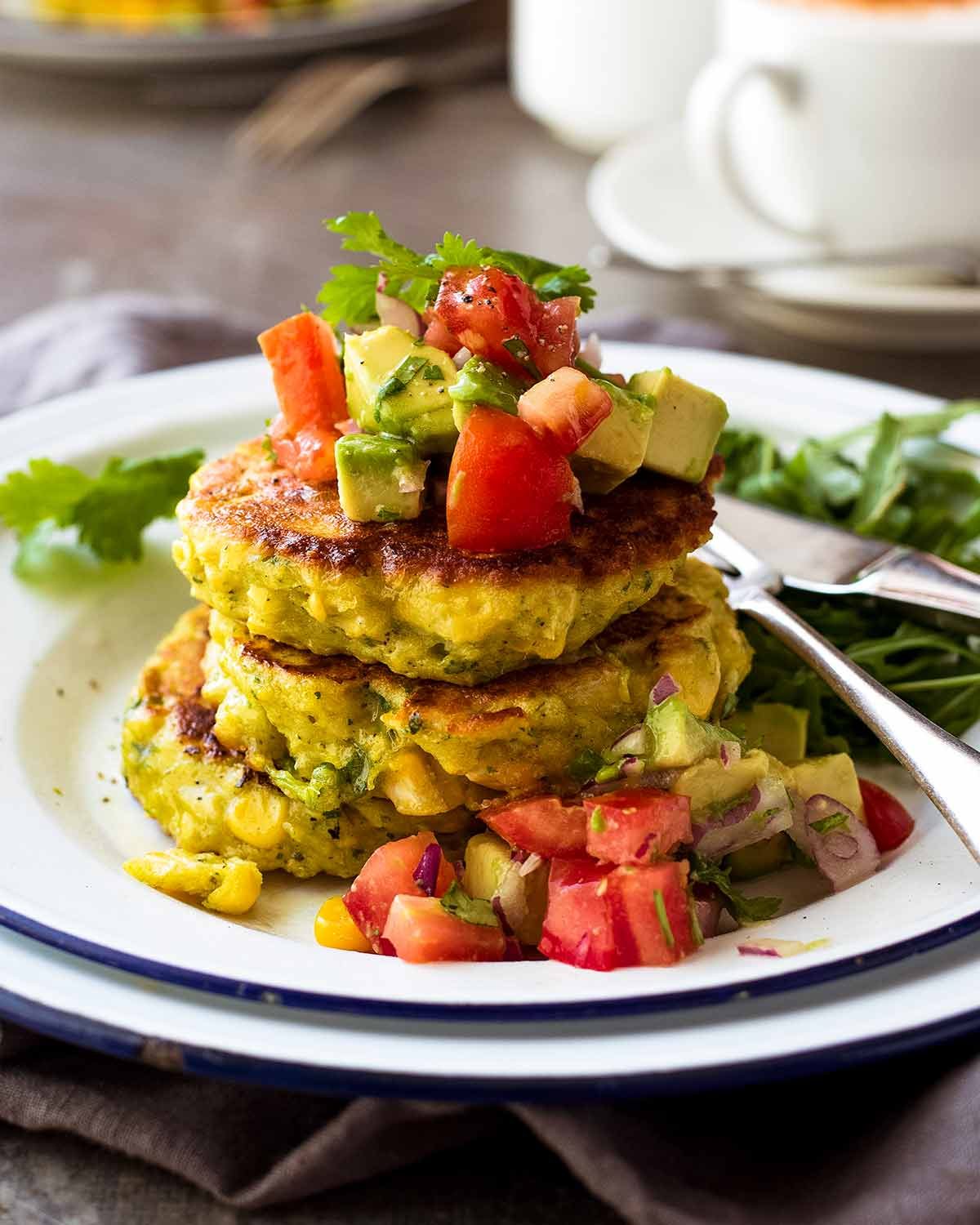 Bill Granger corn fritters with avocado salsa