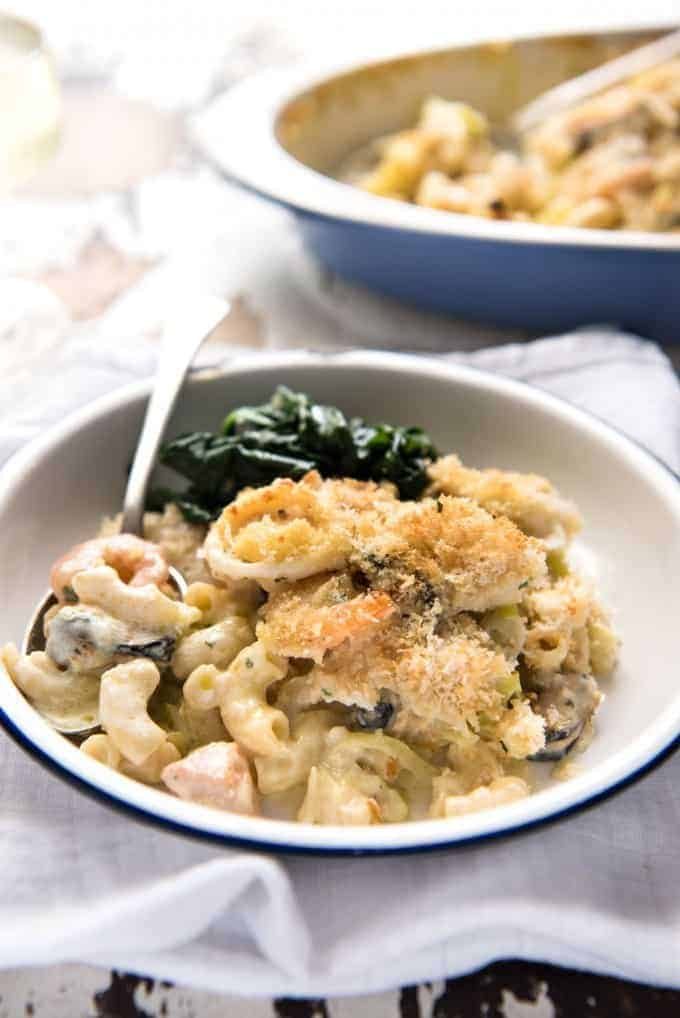Seafood Gratin Pasta Bake - mixed seafood (your choice!) and pasta baked in a creamy sauce with a crunchy breadcrumb and cheese topping! recipetineats.com