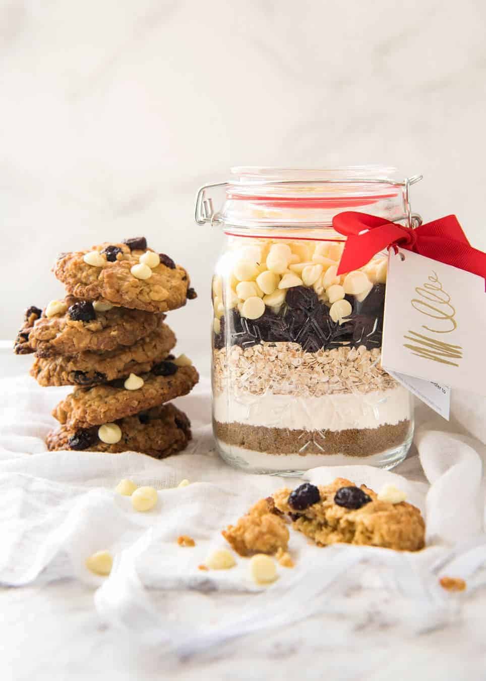 Cookie Mix in a Jar - White Chocolate Cranberry Cookies: Fantastic Christmas gift in a mason jar, just add melted butter and an egg, no beater required! recipetineats.com