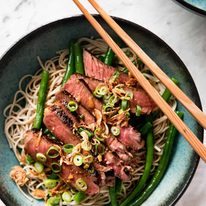Beef Soba Noodles with chopsticks