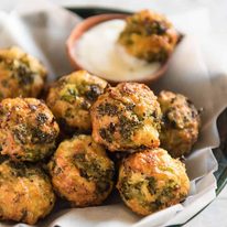 Baked Broccoli Cheese Balls - outrageously delicious as a meal or bites to serve at a gathering! Served with a Yoghurt Lemon Sauce. recipetineats.com