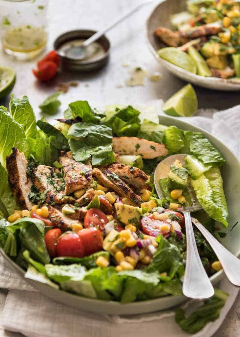 Mexican Chicken Salad in a white bowl, ready to be served