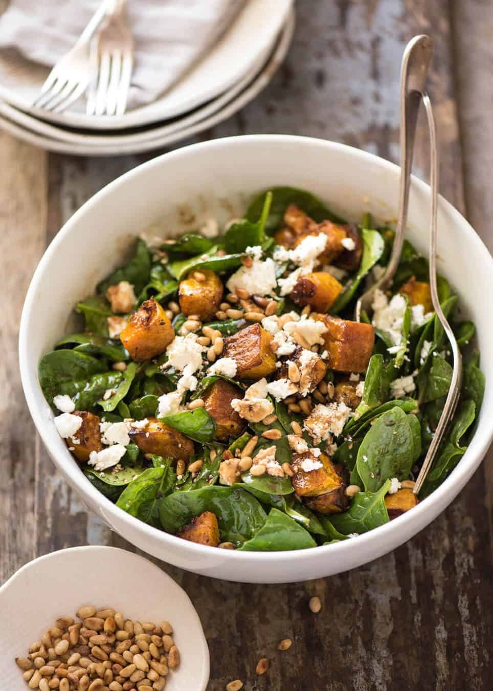 This Roast Pumpkin, Spinach and Feta Salad with a Honey Balsamic Dressing is a magical combination. Terrific side or as a meal. www.recipetineats.com