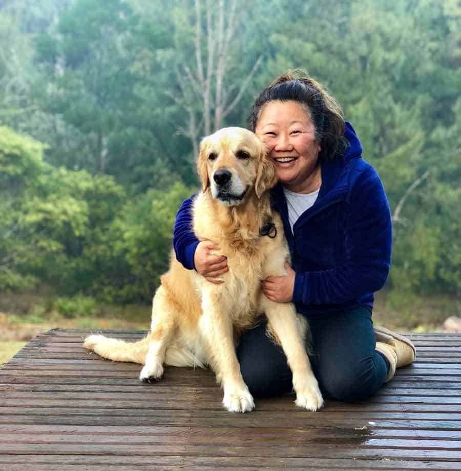 Dozer the golden retriever dog and Nagi from RecipeTin Eats at Araluen