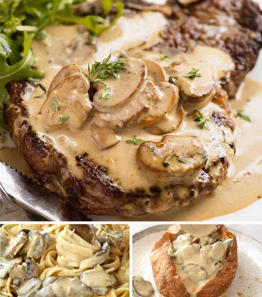 Close up of Mushroom Sauce on Steak