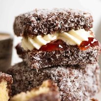 Lamingtons filled with jam and cream