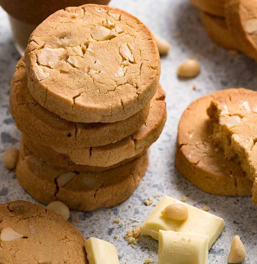 Stack of White chocolate macadamia nut cookies