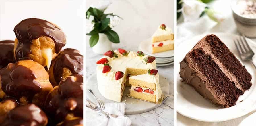 Cakes and profiteroles