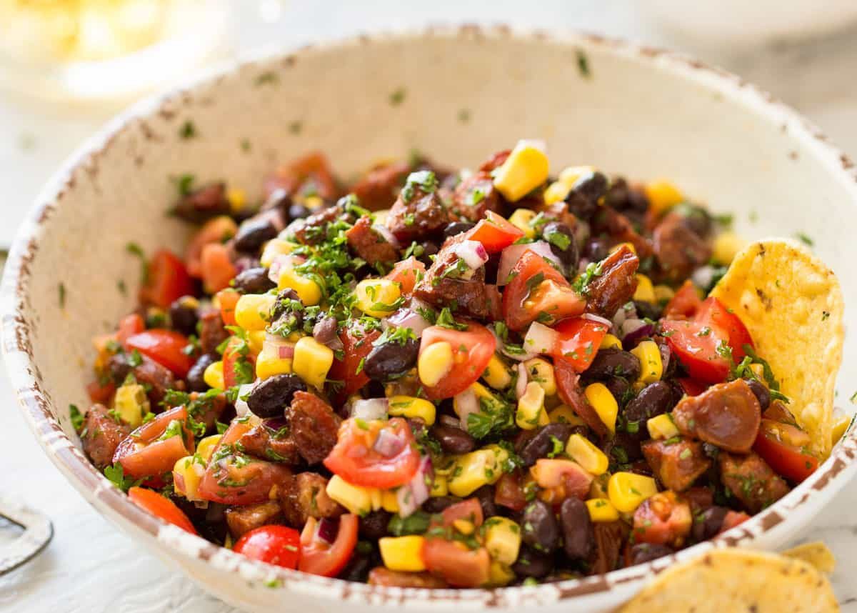 Chorizo Black Bean Corn Salsa in a bowl