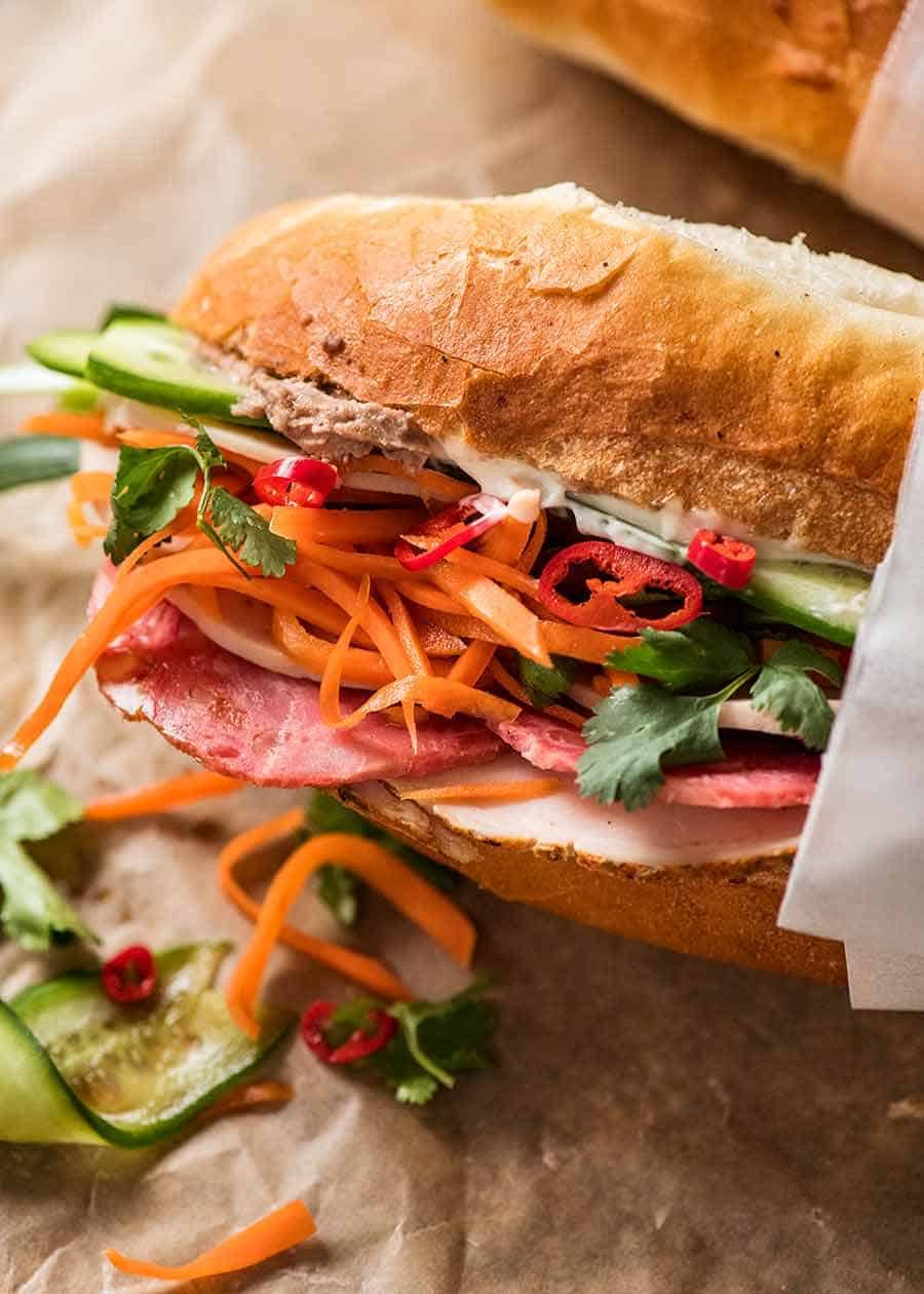 Close up of Banh Mi with Vietnamese meat