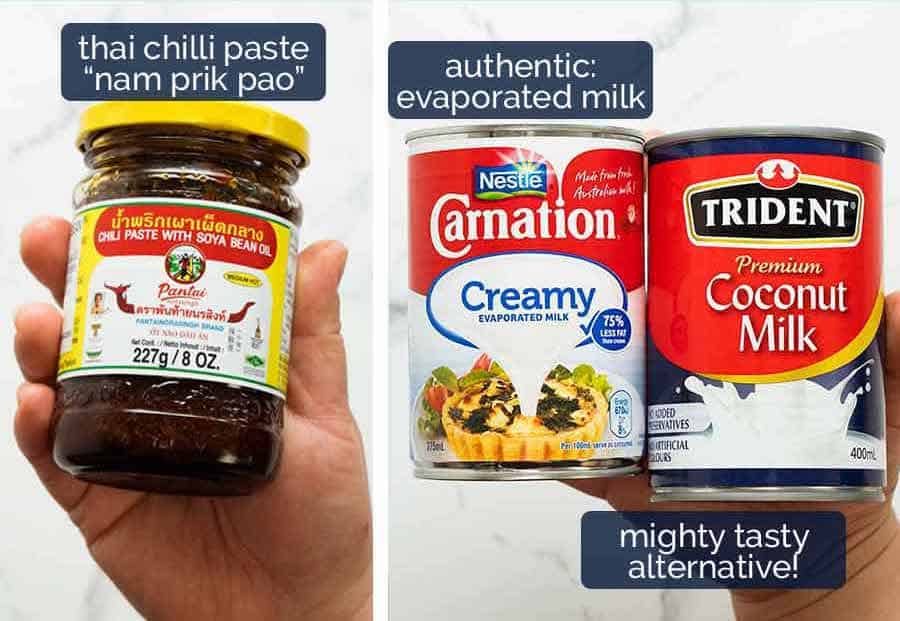 Thai chilli paste and evaporated milk to make creamy Tom Yum Soup