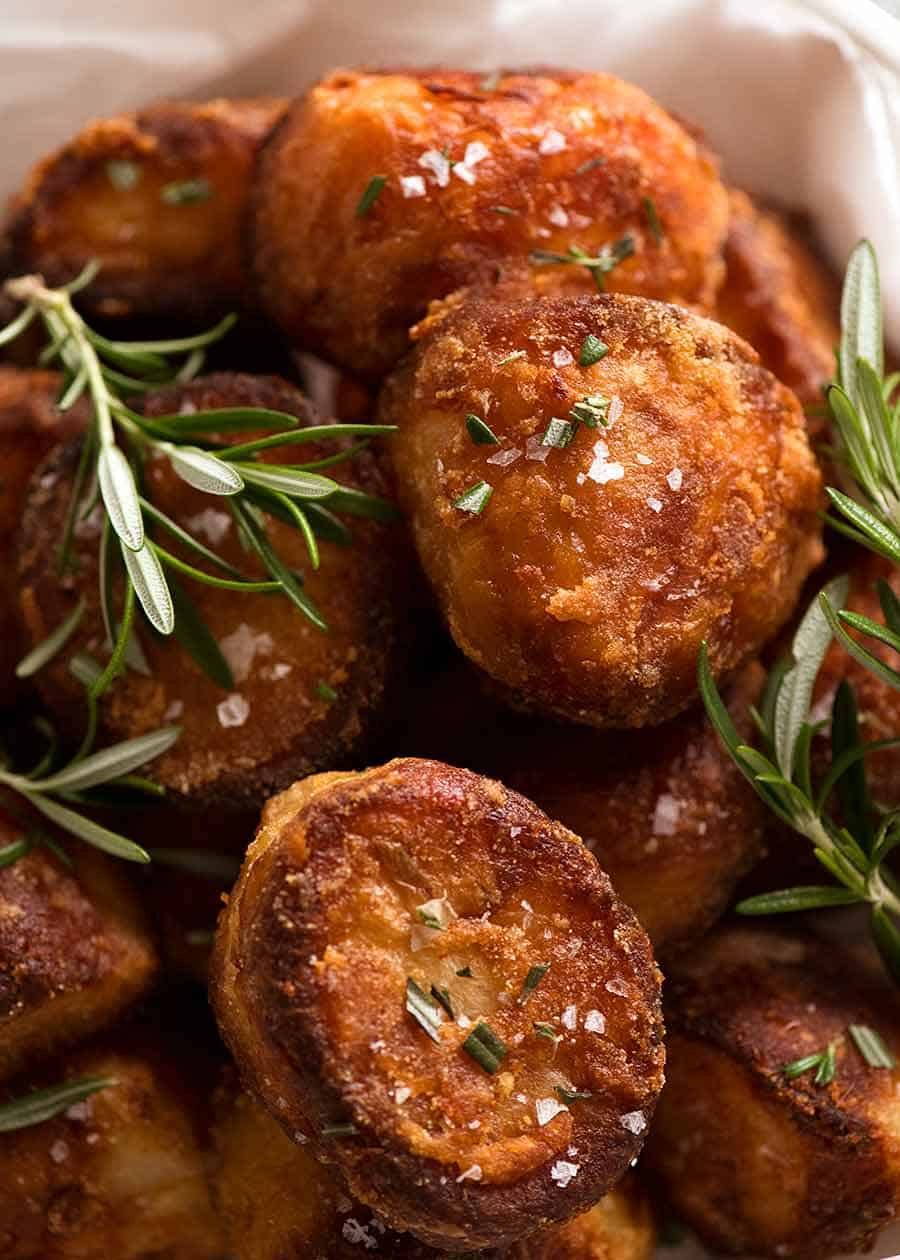 Close up of Duck Fat Potatoes, fresh out of the oven