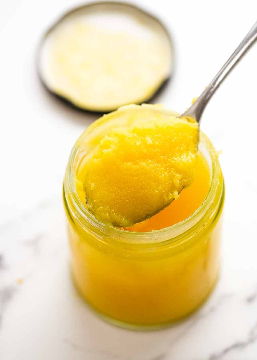 Ghee and Clarified Butter in a jar, ready to be used