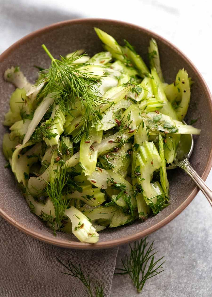 Celery Salad in a bowl, ready to be eaten