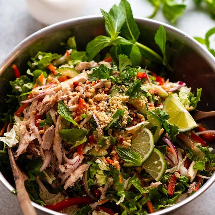 Vietnamese Chicken Salad in a silver bowl