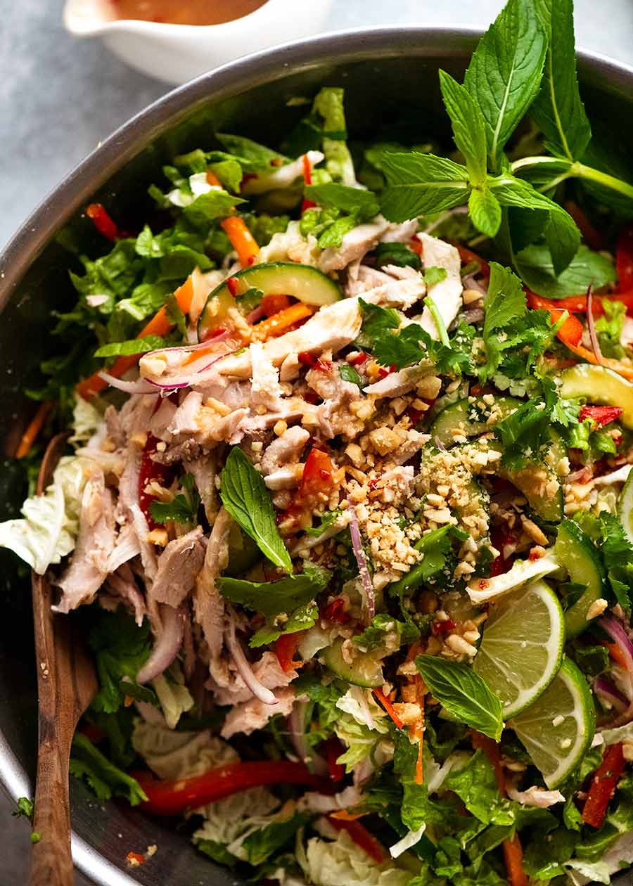 Close up of Vietnamese Chicken Salad in a bowl, ready to be eaten