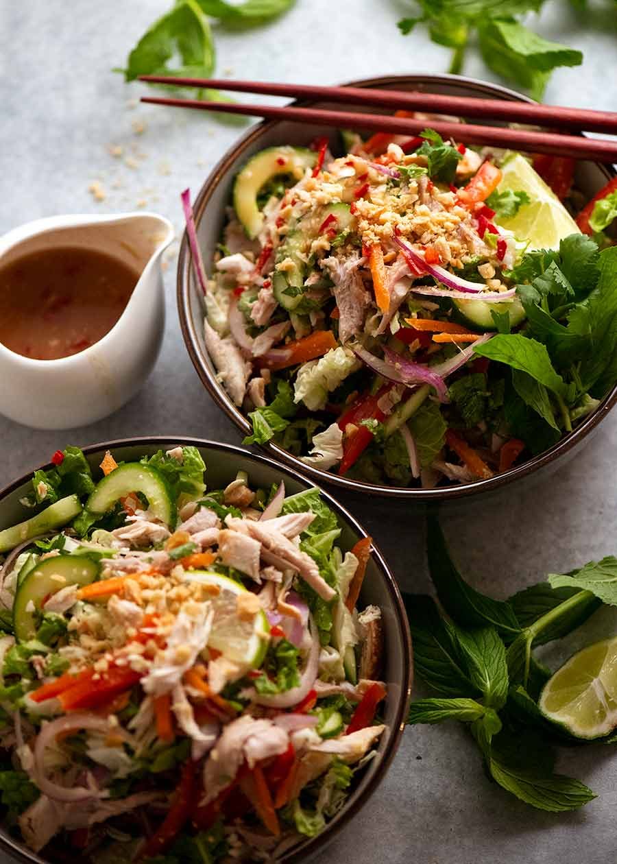 Two bowls of Vietnamese Chicken Salad ready to be eaten