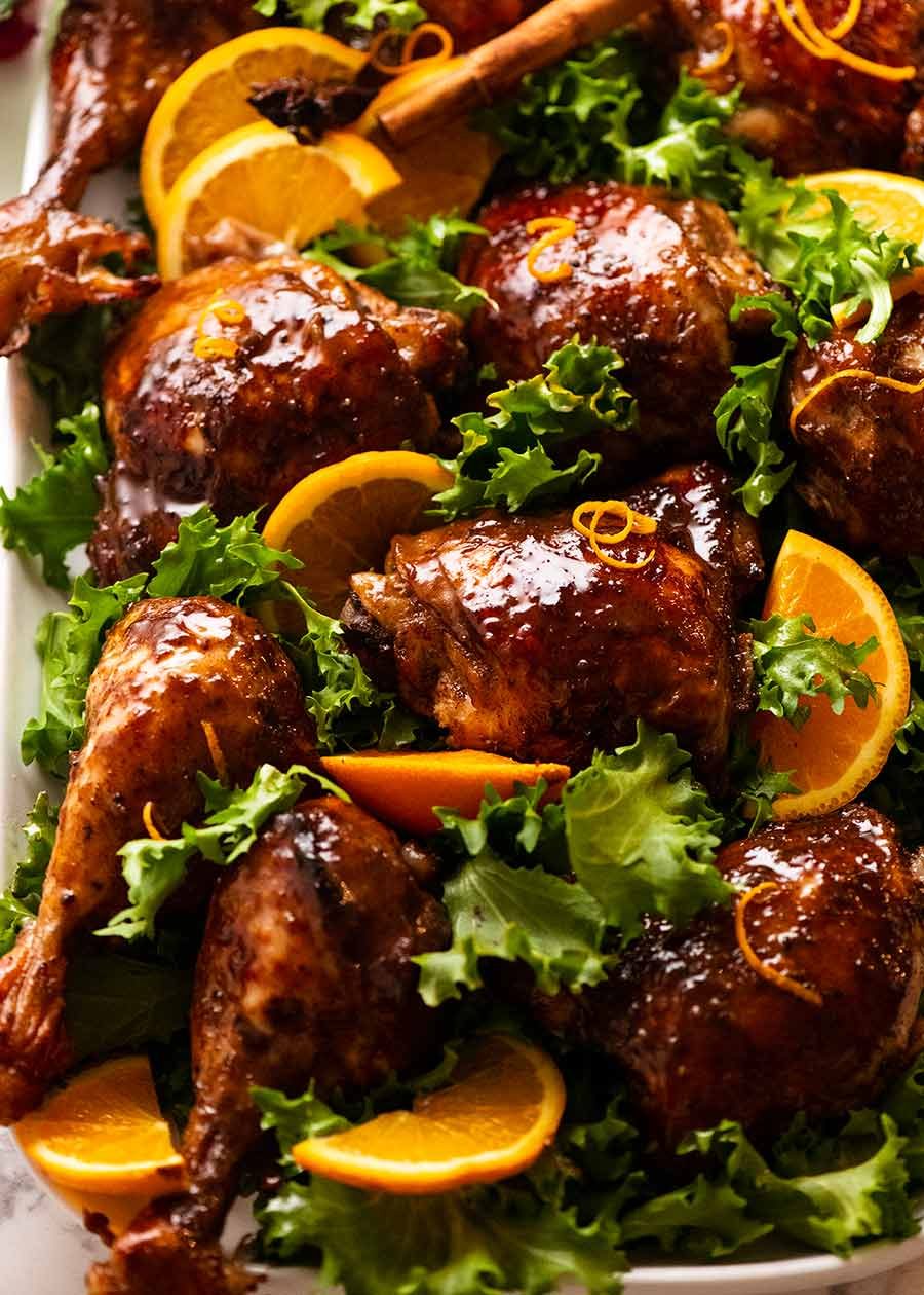 Colourful platter of Sticky Glazed Christmas Chicken