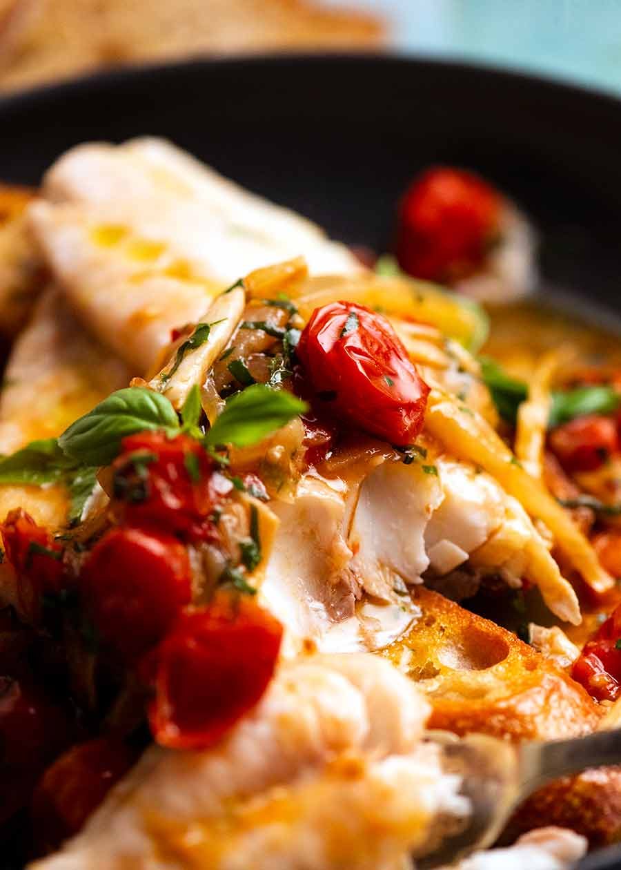 Close up showing the inside of Acqua Pazza - Italian Poached Fish
