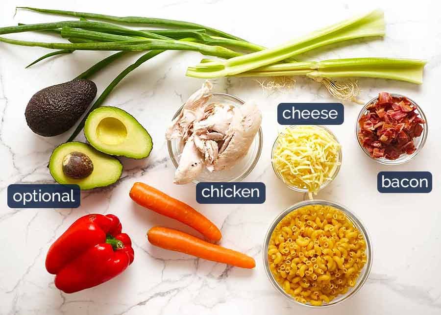 Ingredients in Chicken Pasta Salad with Creamy Dressing
