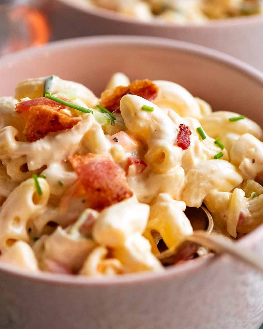 Close up of Chicken Pasta Salad with Creamy Dressing