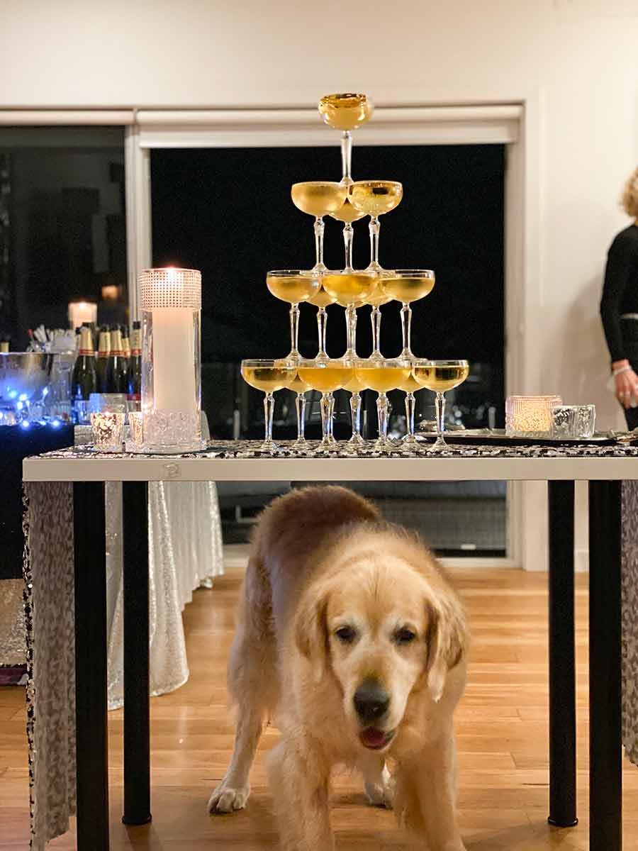 Dozer under champagne fountain