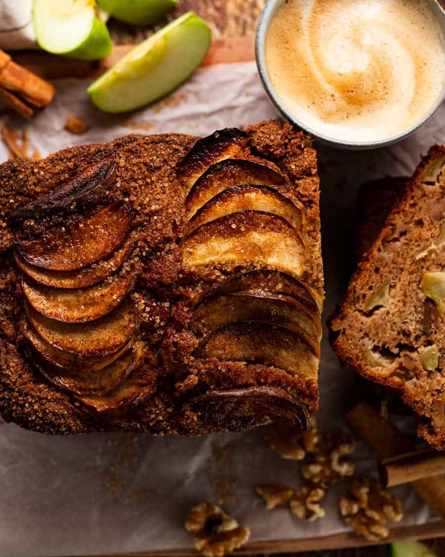 Close up overhead photo of Cinnamon Apple Bread