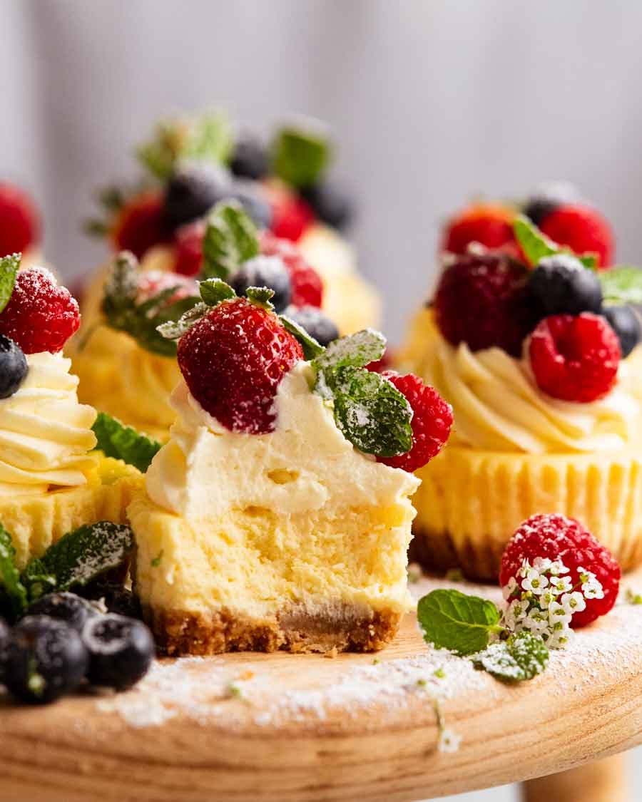 Showing creamy inside of Mini cheesecakes