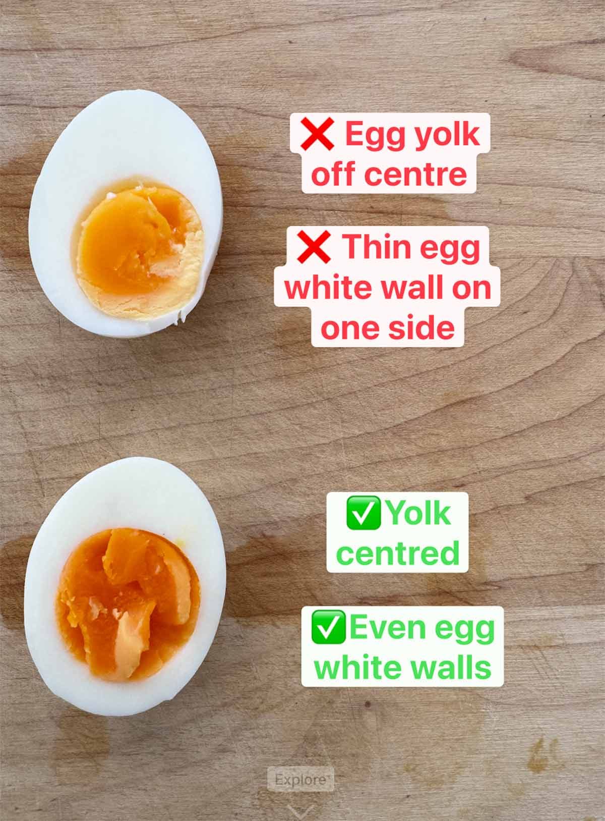 Boiled eggs with centred yolks