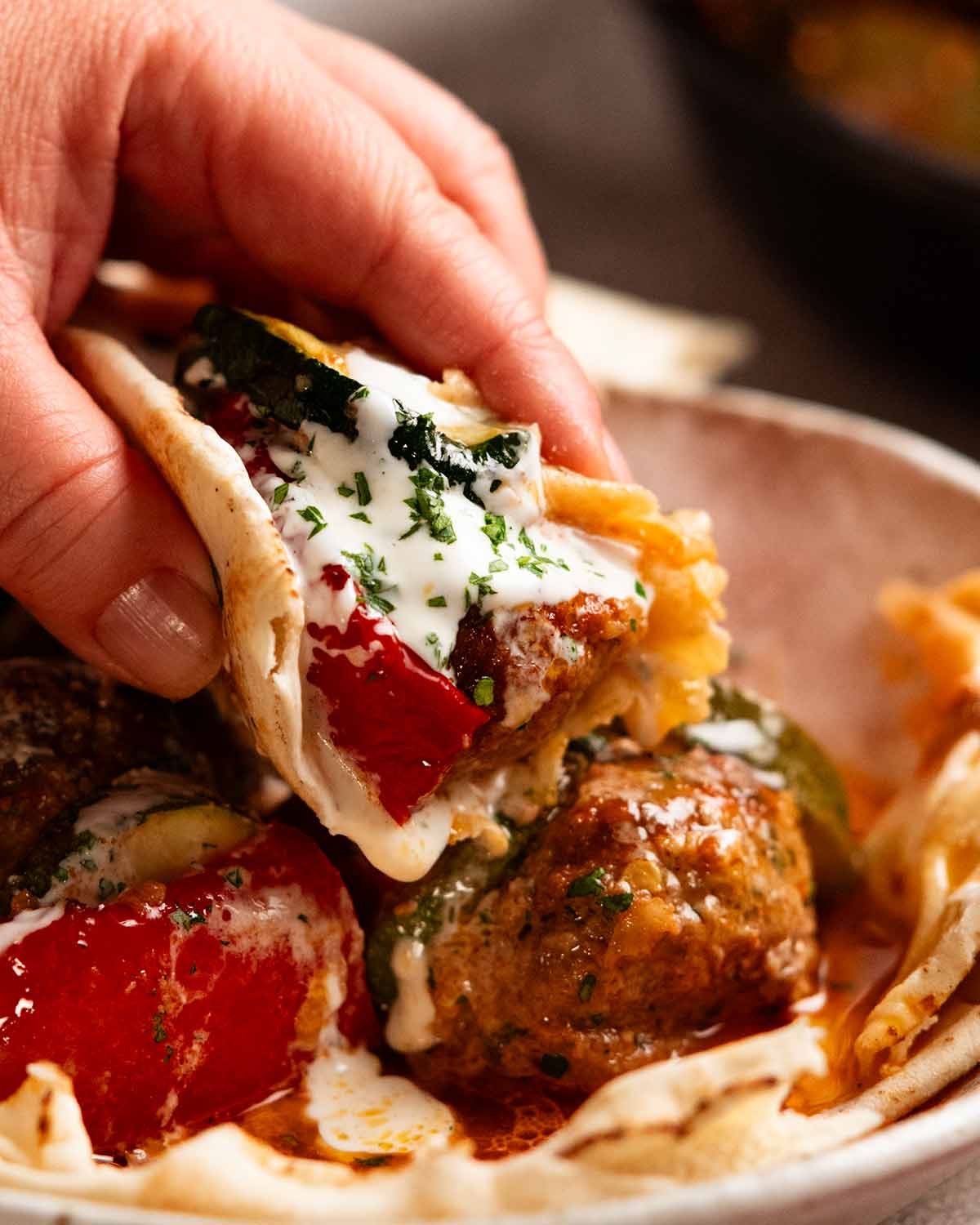 Moroccan Spiral Meatball Zucchini Bake