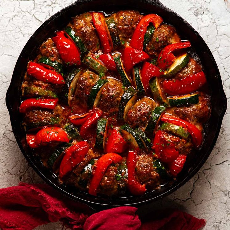 Moroccan Spiral Meatball Zucchini Bake