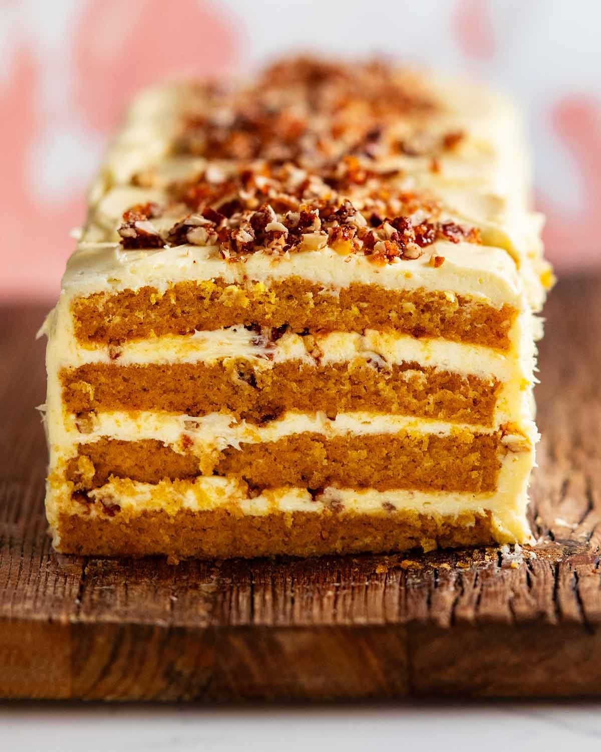 Toffee Pecan Cream Cheese Pumpkin Layer Cake