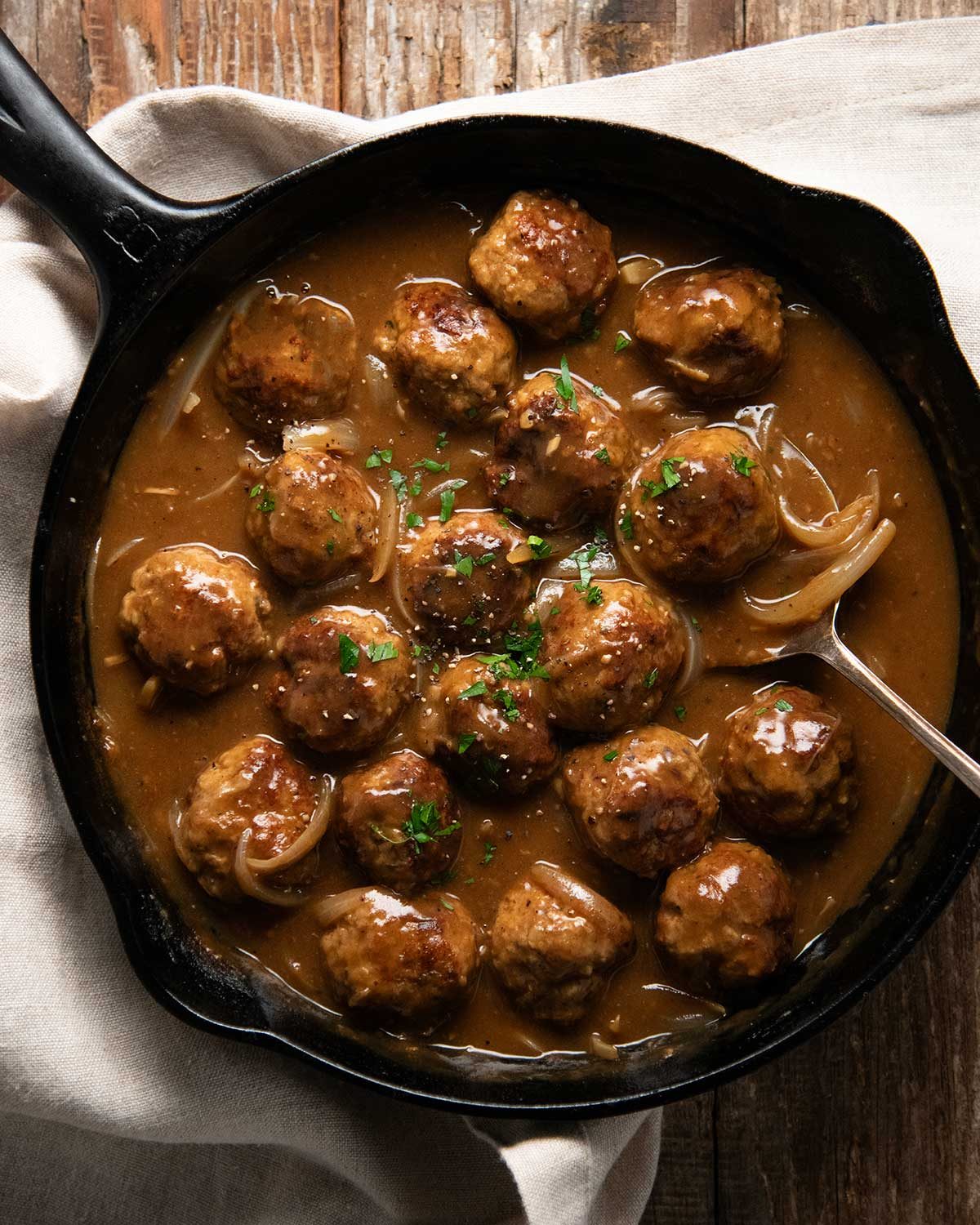 Country Pork Meatballs with Onion Gravy