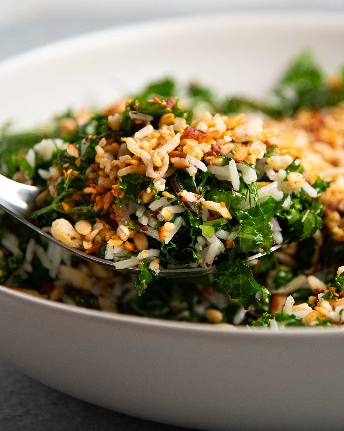 Crispy Shredded Halloumi Salad with Kale